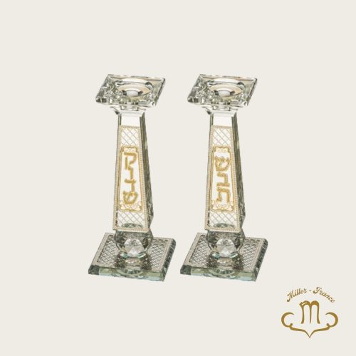 Paire de bougeoirs élégants en cristal avec plaque