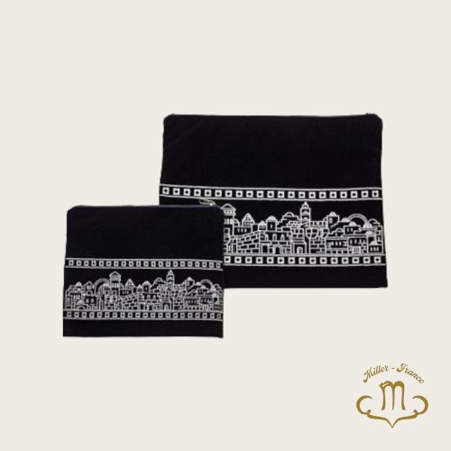 Ensemble Talit-Teflin en velours avec broderie