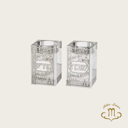 Petits bougeoirs en cristal avec plaque