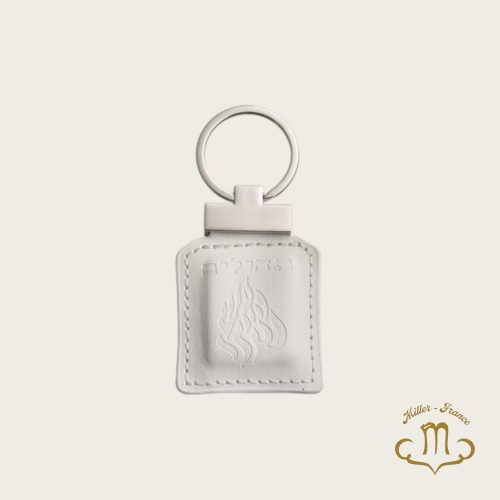 Porte-clés en similicuir 4,5 cm  flamme- Blanc