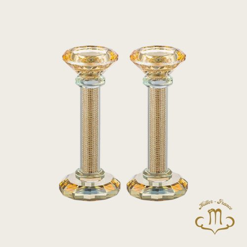 Paire de bougeoirs en cristal 16.5 cm avec pierres