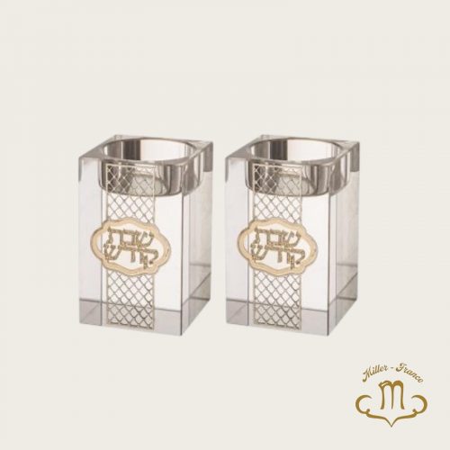 Bougeoirs en cristal 8 cm avec plaque en métal - Ornements