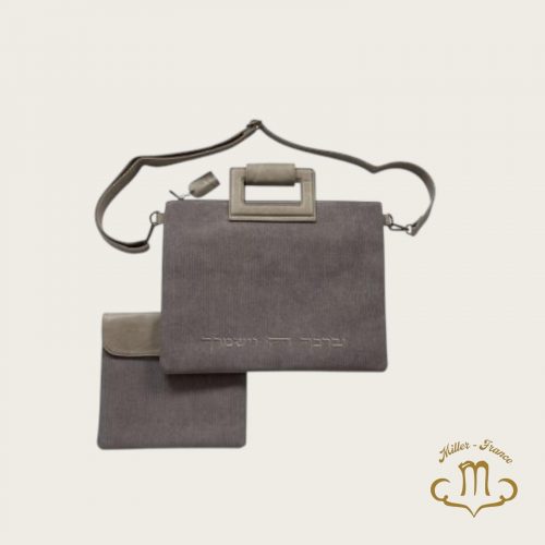 Ensemble Talit et Tefilin en similicuir et velours côtelé 38 x 31 cm