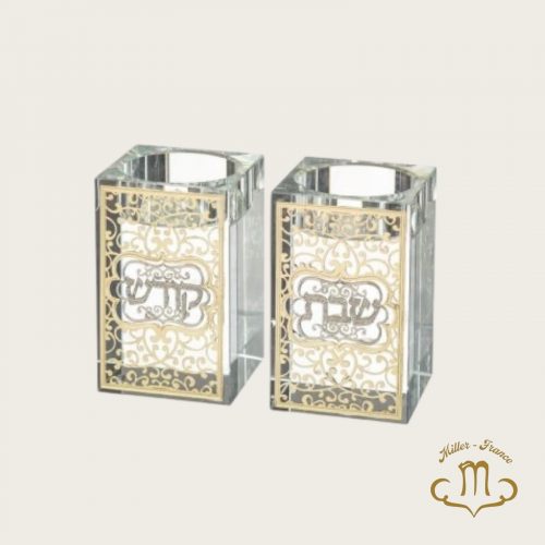 Bougeoirs en cristal 8 cm avec plaque en métal