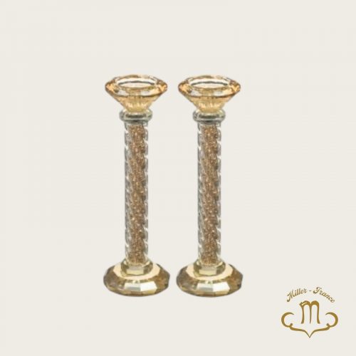 Paire de bougeoirs en cristal 22,5 cm avec pierres