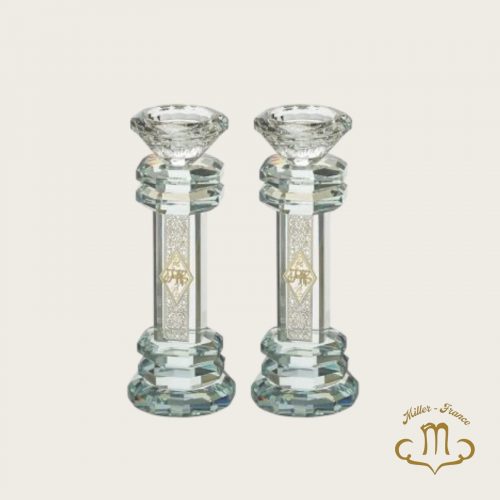 Bougeoirs en cristal 19,5 cm avec plaque en métal - Ornements