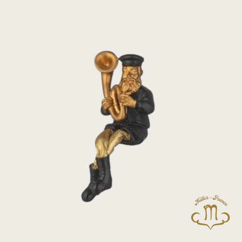 Figurine hassidique assise en polyrésine avec jambes en tissu 25 cm - Joueur de tuba