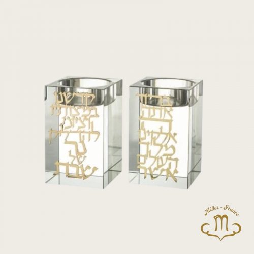 Bougeoirs en cristal 8 cm avec plaque en métal